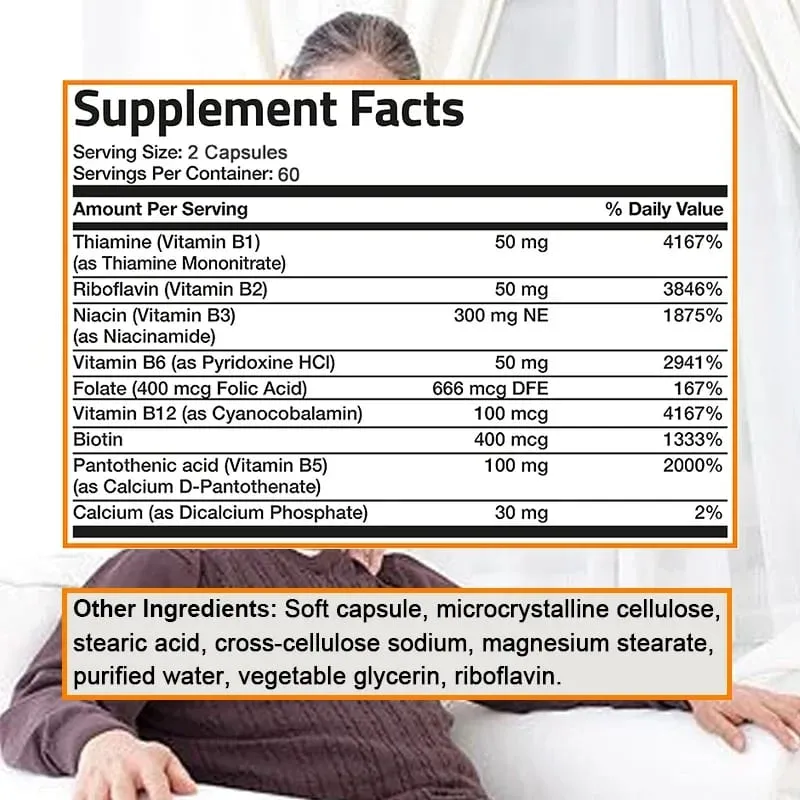 Organic Vitamin B Complex Supports Energy Immune Health Antioxidant Supplement - 30/60/120 Vegetarian Capsules