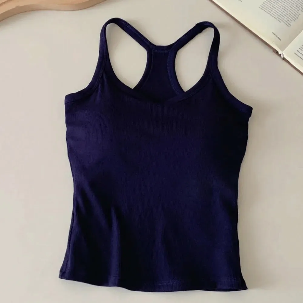Rompi Berongga Tali Bahu Lebar Kamisol Kecil Payudara Punggung Berbentuk H Nyaman Tank Top Tipis Elastis Desain Ramping