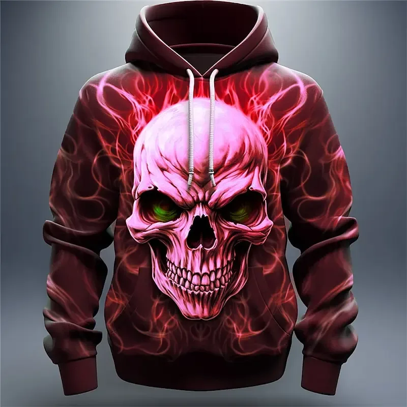 Flame Skull 3D พิมพ์ผู้ชาย Hoodies ฤดูใบไม้ร่วงสบายเสื้อแขนยาวกลางแจ้ง Street Gothic Hip Hop เสื้อผ้า Unisex — image 4