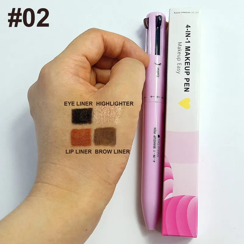 4 In 1 ปากกาแต่งหน้าดินสอเขียนคิ้วยาวนาน Easy Color Lip Liner Highlight โกหก Silkworm ปากกาอายไลเนอร์กันน้ำแต่งหน้าเครื่องมือ — image 4