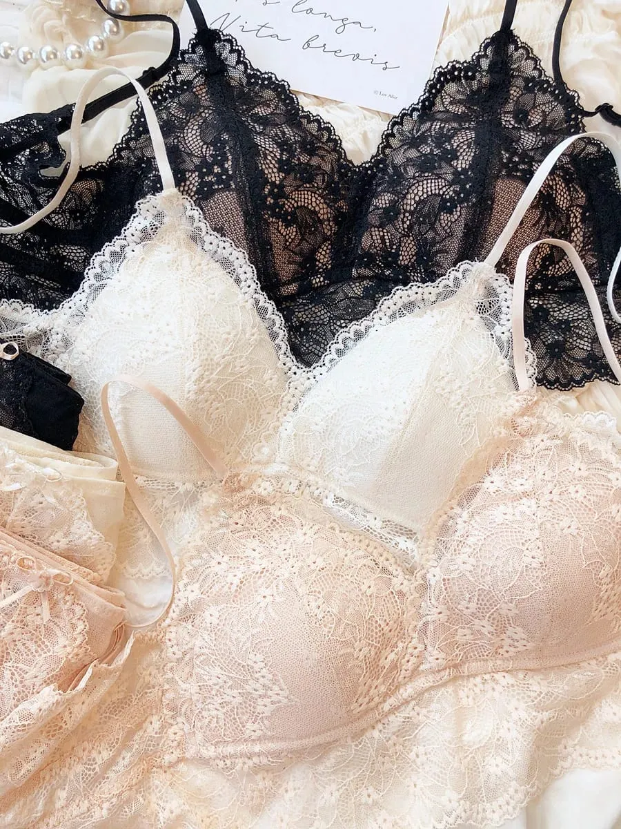 French Lace Triangular Cup Push Up Bra Set Women Sexy Lingerie Summer Comfort Fine Shoulder Strap Bras Backless Underwear Sets — image 5