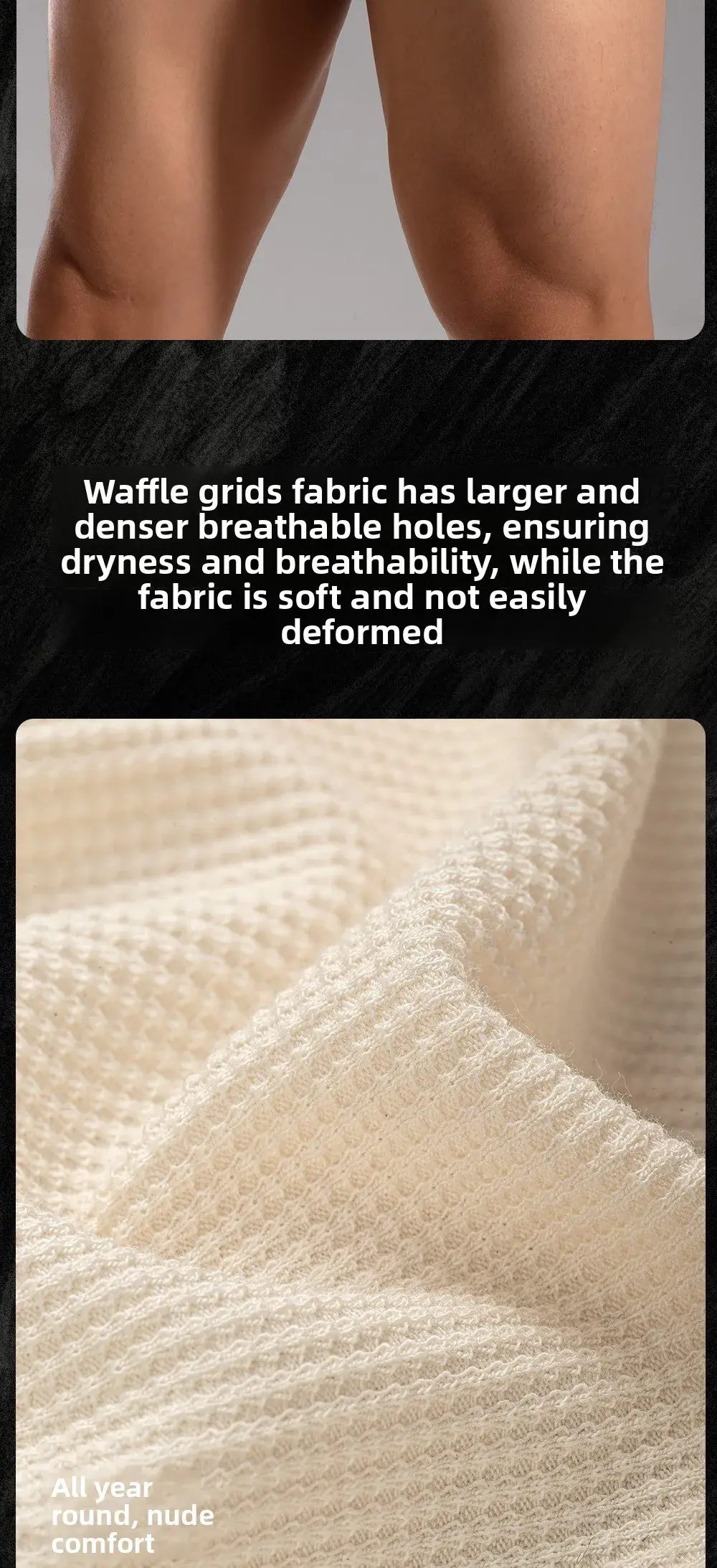 3pcs Sexy Men Waffle Cotton Briefs with Raised Bag Support Pouch with Hole U Spacious Separate Crotch Breathable Anti-sweat — image 6