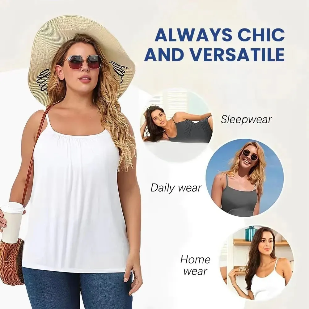 PLUS ขนาดเบาะเสื้อ Camisole สำหรับผู้หญิงสปาเก็ตตี้ปรับได้ Camis พร้อม Bra Built Basic ฤดูร้อนเสื้อกล้ามแขนกุด — image 5