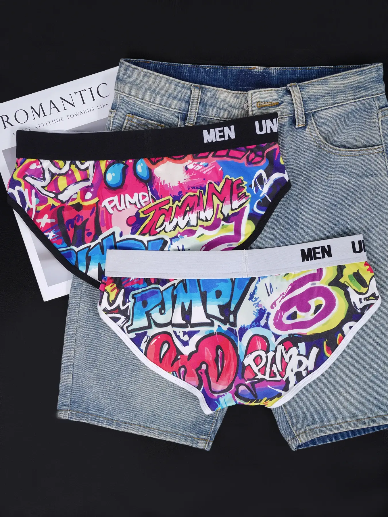 Men’s Graffiti Print Triangle Underwear Elastic Waistband Ice Silk Breathable Underwear — image 2
