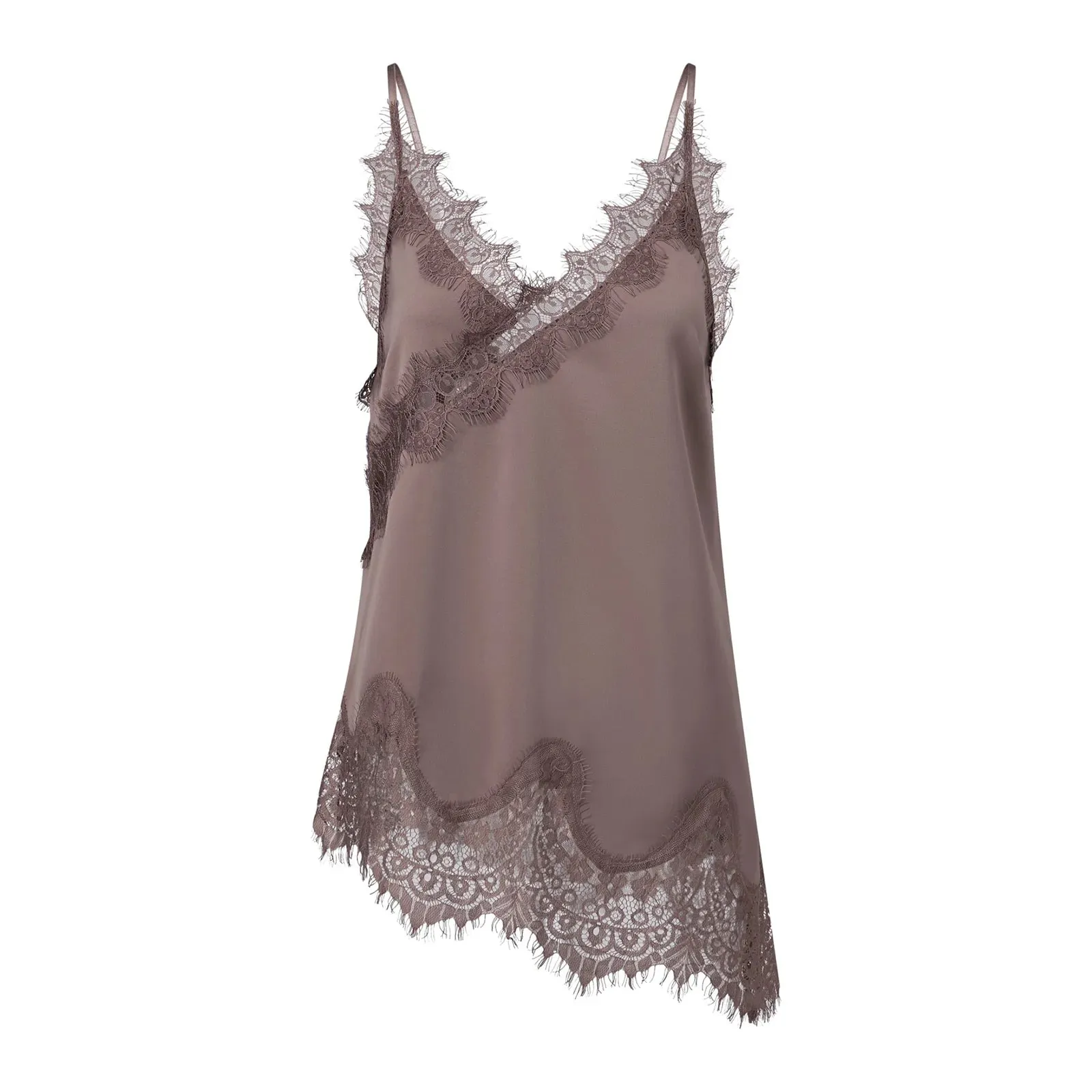 y2k Coquette Satin Lace Tops Cami Silky Lace Trim Patchwork Spaghetti Strap Low Cut Asymmetrical Kamisol Wanita Seksi Slip Tank — image 1
