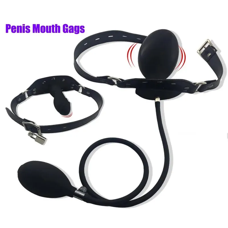ยืดหยุ่นขนาดซิลิโคนปาก Gag BDSM Ball อุปกรณ์เสริม Plug Inflatable ที่ถอดออกได้ปั๊มสำหรับเร้าอารมณ์ Restraint Sex เกมเล่นของเล่น