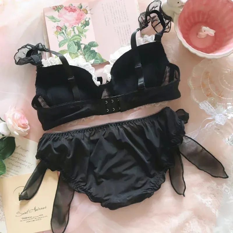 性感黑色格紋內衣套裝帶聚攏胸罩和鋼圈女式柔軟內衣 — image 4