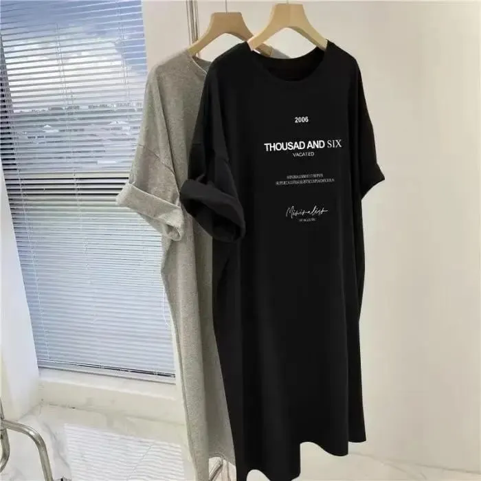 Abiti a maniche corte Abito estivo da donna taglie forti Abito t-shirt di media lunghezza Abito lungo casual al ginocchio — image 4
