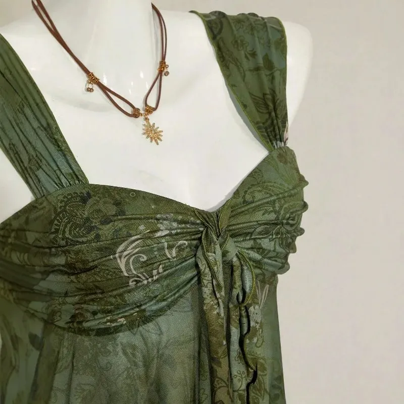 ผู้หญิงSweetheartต่ำคอBackless Camisตาข่ายด้านหน้าจีบสายคล้องA-Line Crop Topฤดูร้อนเซ็กซี่แฟชั่นElegant tank Top — image 4