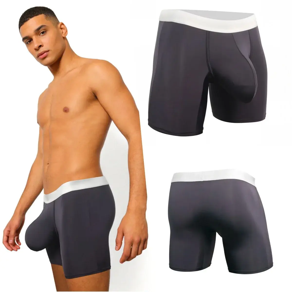 Mens Cool Ice Silk Boxer Briefs ลึกพิเศษกระเป๋า Breathable Long Running Sport Gym ชุดชั้นใน Anti Chafe ฟรีกางเกงว่ายน้ำนุ่ม — image 12