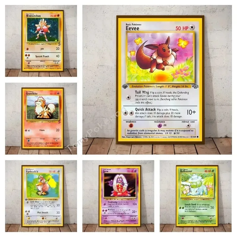 Pokemon Basis ชุด 1996 จาก Engels การ์ด Shining โปสเตอร์ภาพวาดผ้าใบพิมพ์สีน้ำ Wall Art ภาพตกแต่งบ้านของขวัญ