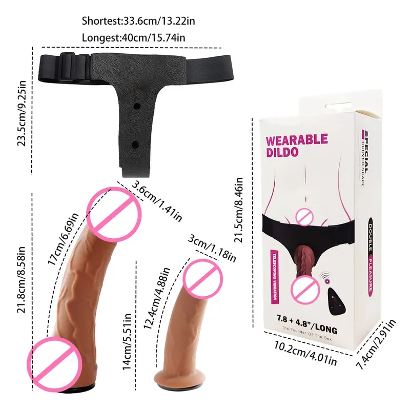 Popruh na realistické dildo vibrátor Dvojité hlavy Vibrační teleskopická dilda Pásek na opasek Kalhotky Sexy hračky pro ženy Lesbické gay