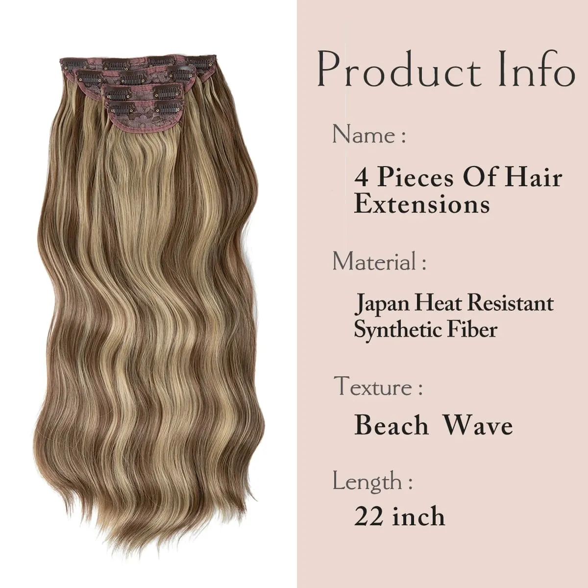 Synthetic 22" Long Wavy Clip In Hair Extensions 4Pcs/Set Thick Hairpiece For Women Brown Blonde Black Natural Fake Hair Pieces