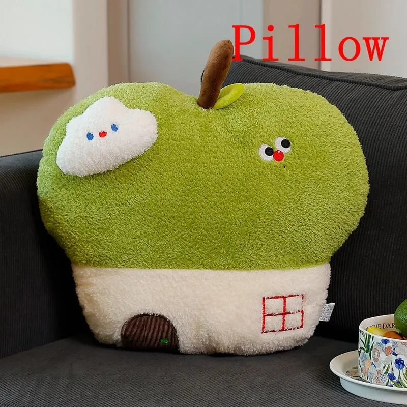 Simpatico cuscino in peluche della casa di mele opzionale con coperta 2 in 1 cuscino da tiro cuscino imbottito con frutta kawaii regalo per la decorazione della camera da letto del divano — image 11