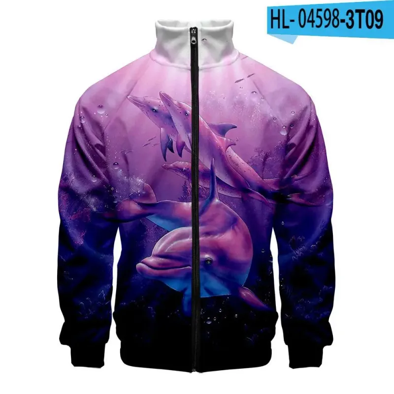 Harajuku Popular Novelty dolphin 3D Print Zipper Raglan Jacket Windbreaker Boys/Girls Comfortable Stand Collar Jackets Coats — image 24