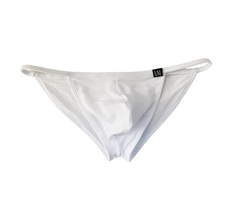 Men's Sexy Briefs Ultrathin Ice Silk Underpants Double Split Bikini Underwear With Holes Personalized U-Convex Design Panties — image 5