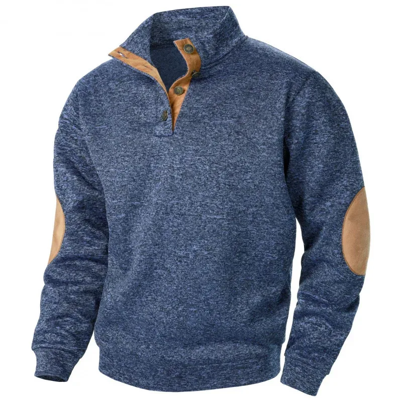 Männer Herbst Sweatshirt Patchwork Kontrast Farbe Hoodies Stehkragen Männer Botton Down Vintage Pullover