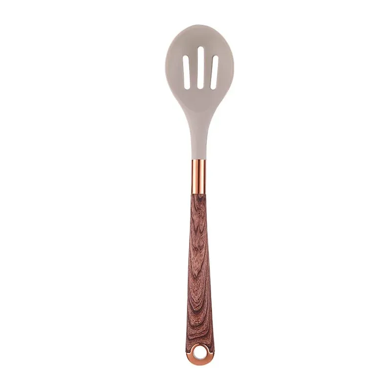 Set Perkakas Dapur Silikon 10 Keping Perkakas Memasak dengan Pemegang Perkakas Pemegang Corak Kayu Alat Memasak Nonstick JT264 — image 12