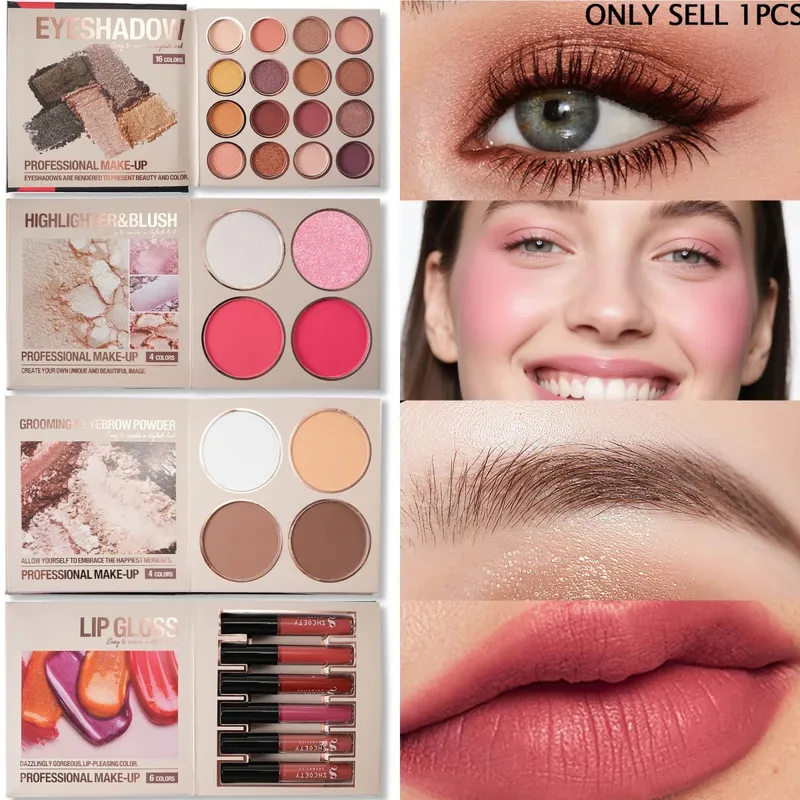 Kit de libro de maquillaje todo en uno de varias páginas, sombra de ojos, rubor, resaltador, polvo para cejas y brillo de labios, paleta cosmética — image 2