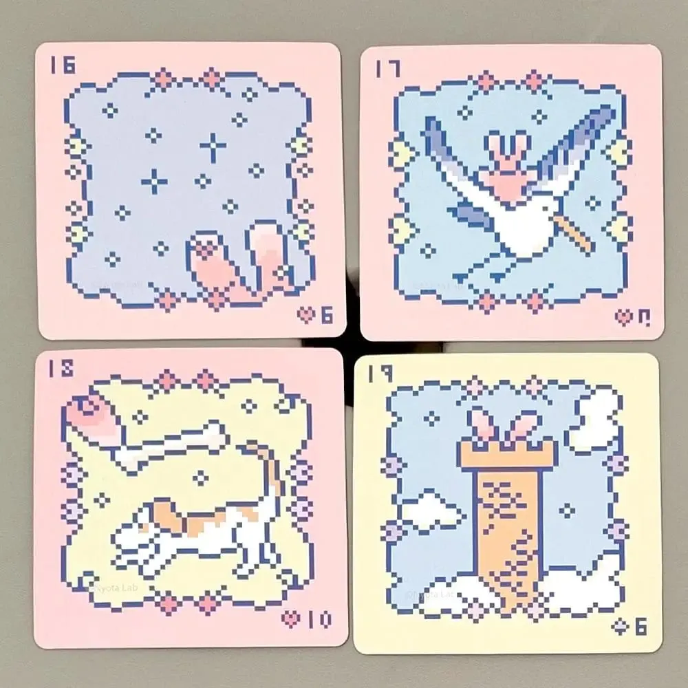 Kawaii Pixel Art Dek Lenormand Merah Jambu - 42 Kad Oracle Arnab Comel 7x7sm untuk Dek Mini Tiruan Dek Timbul Timbul — image 5