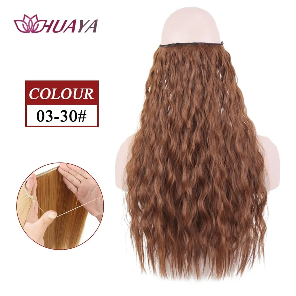 Filo invisibile sintetico lungo rettilineo senza clip nelle estensioni dei capelli Pezzi di capelli finti Linea di pesce segreta Posticci per le donne — image 36