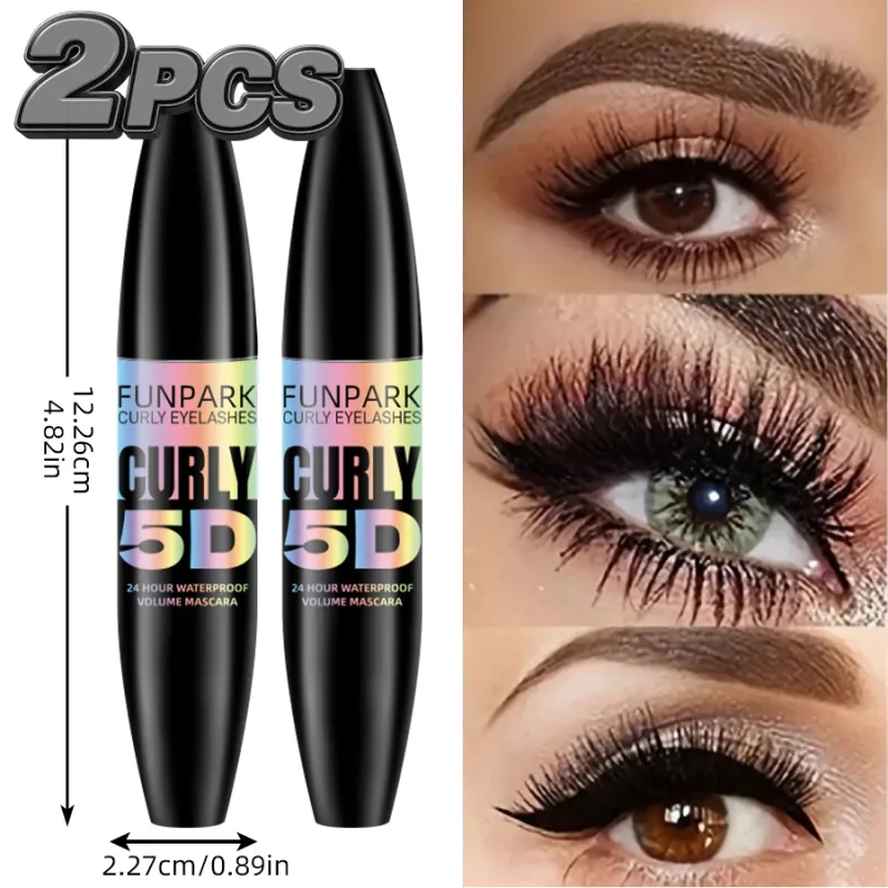 2 pezzi 5D Eye Mascara nero Impermeabile allunga le ciglia Estensione Mascara in fibra di seta Trucco occhi a lunga durata per le donne Cosmetico Bellezza coreana