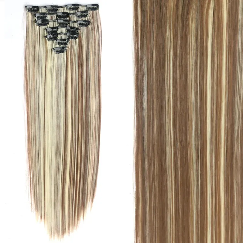 16 clip 7 pezzi / set estensioni dei capelli lungo rettilineo sintetico naturale nero biondo posticcio resistente al calore per l'acconciatura delle donne — image 34