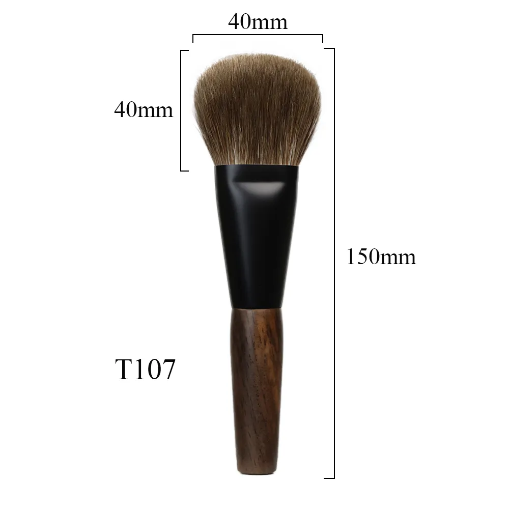 T107 Professional Handmade Makeup Brushes Natural Goat Hair Flat Round Face Powder Brush Short Ebony Wood Handle Make Up Brush — image 6