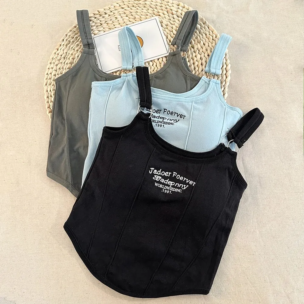 Letter Printing Crop Tops Women Summer Tops Sexy Camisole Square Collar Tank Top Y2K Seamless Female Crop Tops Padded Fashion — image 3