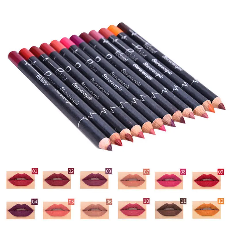 12Pcs/Set Waterproof Pencil Lipstick Set Pen Matte Lip Liner Long Lasting Makeup Pens Easy to Wear Non-stick Cup Cosmetics Kits — image 5
