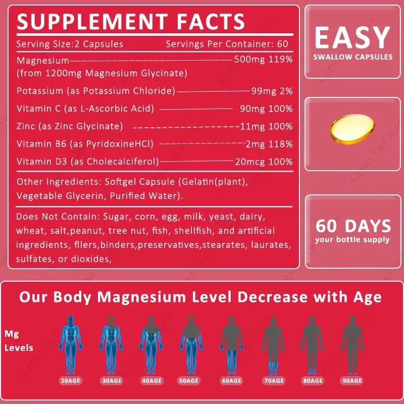 Magnesiumglycinat-Kapseln mit Zink-Kalium für die Gesundheit des Muskel-Herz-Knochen-Immunsystems — image 3