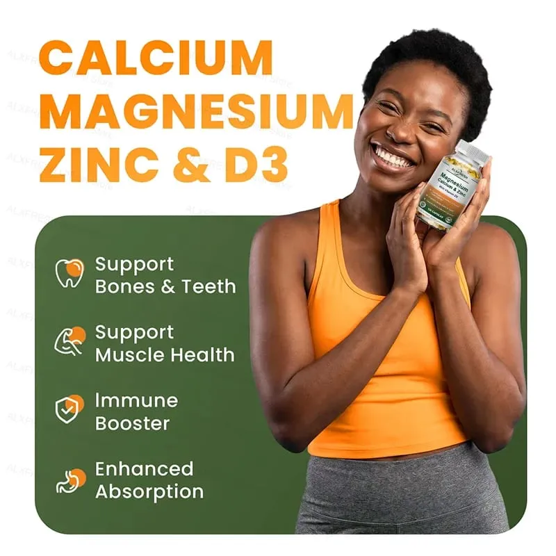 Calcium Magnesium Zinc Capsules with Vitamin D3 for Strong Bones & Teeth | Heart Nerve & Immune Function Health Support — image 2