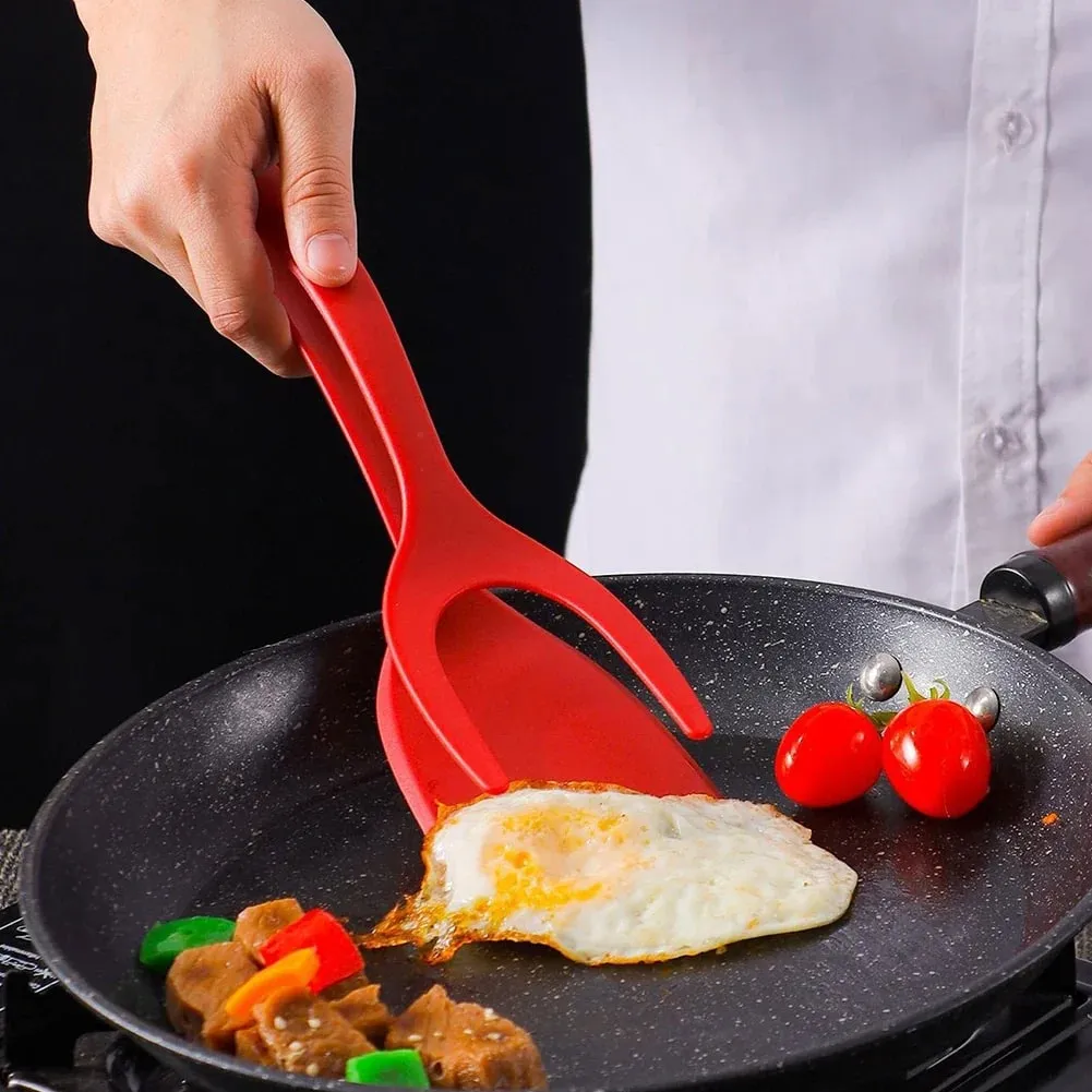 Egg Flipper Spatula 2 in 1 Grip and Flip Spatula Tongs Silicone Egg Flipper Tool Fish French Toast Tongs Non-Stick Cooking — image 1