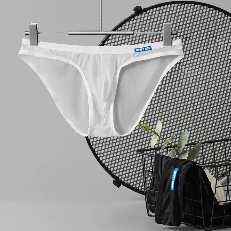 Seksowna bielizna męska cienkie przezroczyste figi z lodowego jedwabiu U etui Ropa Interior Hombre męskie majtki — image 4