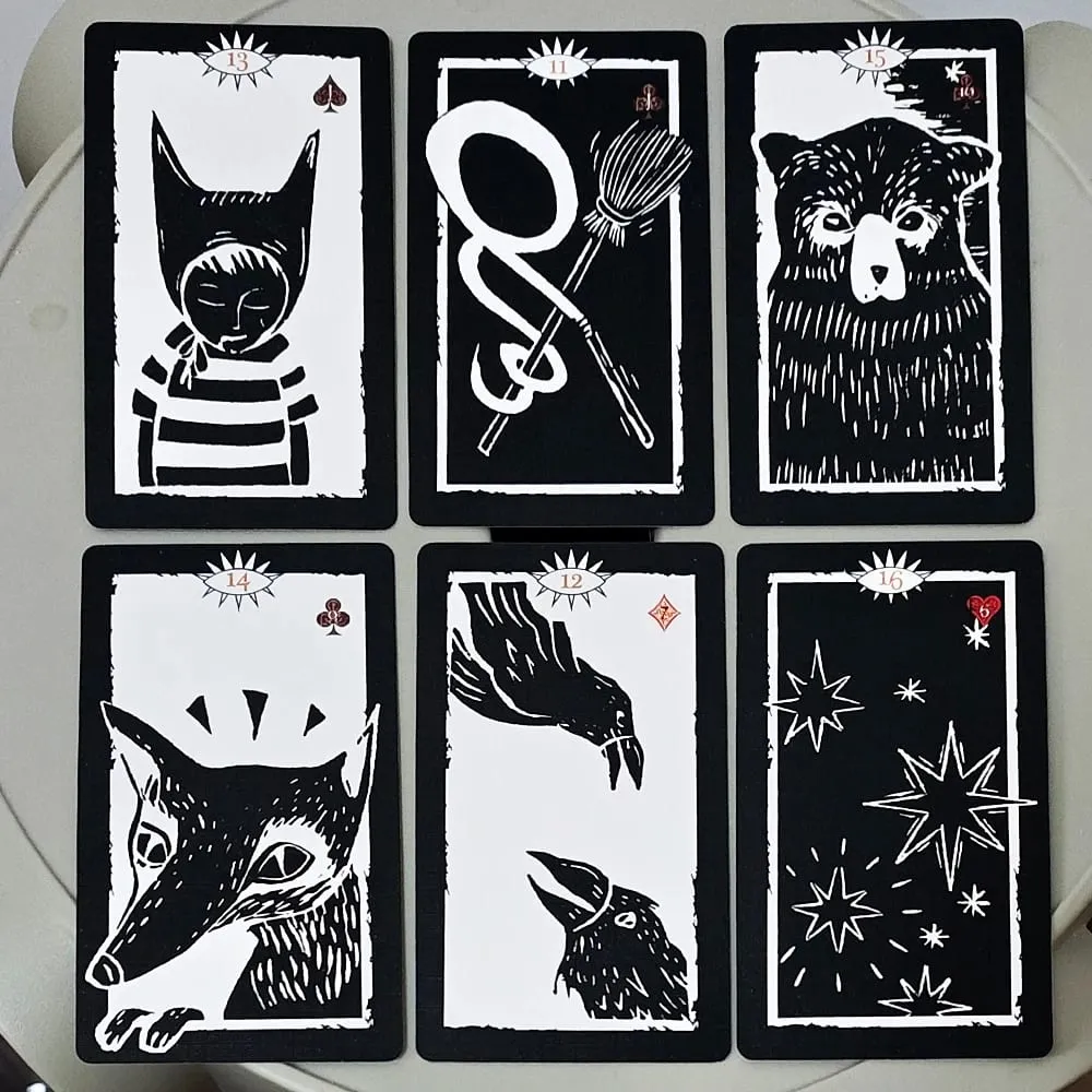 Gulliver Lenormand Oracle Deck 10,3*6cm – 36 Karten Minimalistische schwarz-weiße Linolschnittkunst — image 3