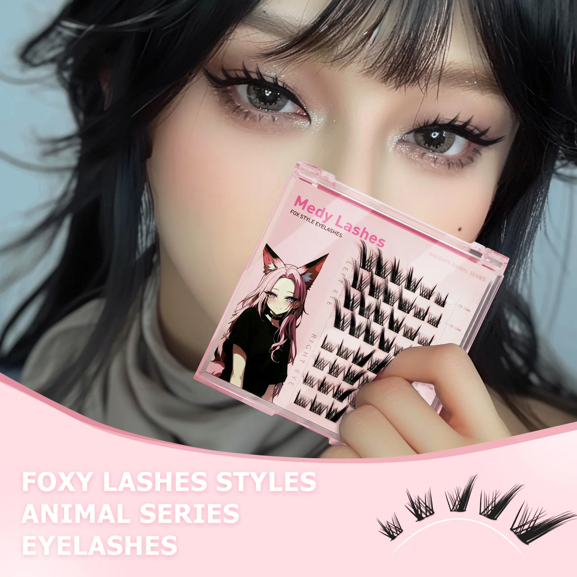 Cils de chiot série Fox cils de lapin segmentés faux cils Simulation naturelle épais cluster unique bande dessinée cils de fée — image 1