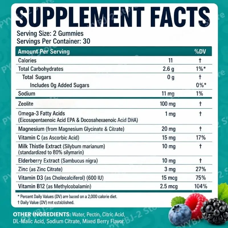 Zeolite Gummies 60 Count Contain Multivitamin Omega-3 Magnesium and Elderberry Support Detoxification & Immune System Health — image 4