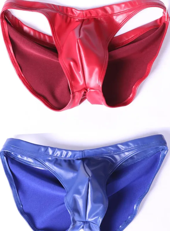 Oil Glossy Swimming Briefs PU Lather Elastic Low-rise Buttocks-Lifting Slip Bikini Shirring Crotch Seam Underwear Bathing Shorts — image 17