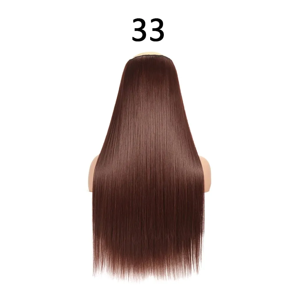 สังเคราะห์ 24 นิ้ว One Piece 5 คลิปยาวตรงทรงผมทนความร้อนปลอม Hairpiece สำหรับผู้หญิง NATURAL Brow — image 18