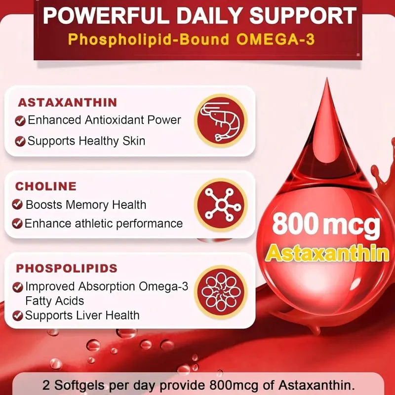 Antarctic Krill Oil Capsules 2000 mg Supplement with Astaxanthin Omega-3 EPA DHA Support Brain Joint Skin Heart Health — image 4