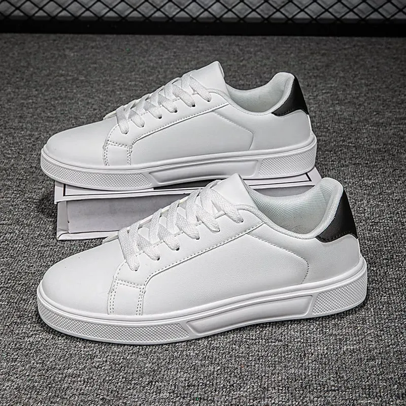 Herresko Hvide sneakers PU-læder Solid Mænd Fritidssko Letvægts Bløde Damer Vulkaniserede Sko Par Snøreløbesko — image 4