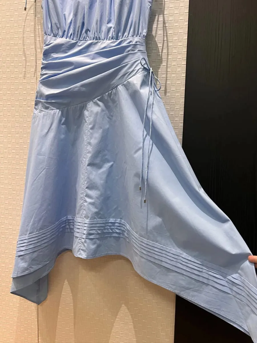 ใหม่ 2026 ฤดูใบไม้ผลิฤดูร้อนผู้หญิงสายรัดคอชุดผ้าฝ้ายแขนกุดพับชุดไม่สม่ำเสมอ — image 6
