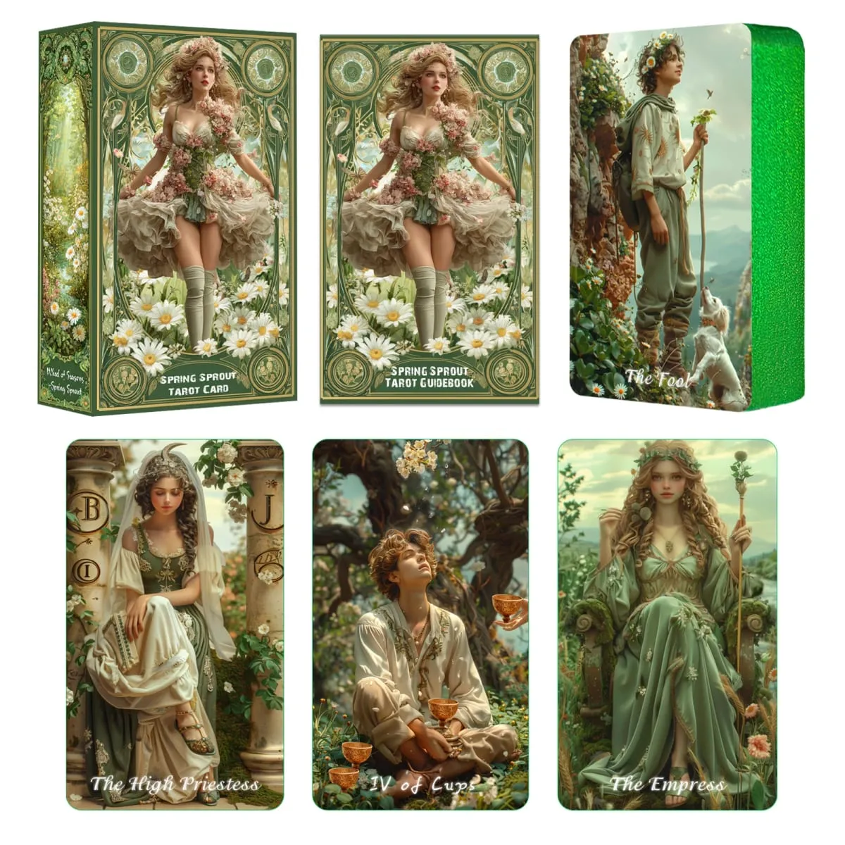 Arot karty pro začátečníky s průvodcem Spring Sprout Tarot Deck 80 Oracle And Tarot Cards 400 GSM Premium Cards with Gold