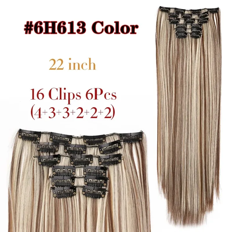 คลิปสีดำในส่วนขยายตรง 22 "ยาวสังเคราะห์หนาคลิปบนผมสำหรับผู้หญิง 6 ชิ้น/เซ็ต CURLY Full HEAD งานแต่งงานทุกวัน — image 19