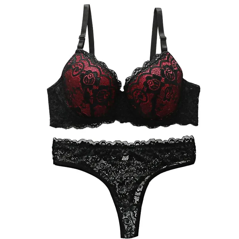 ผู้หญิงสีแดงและสีดำลูกไม้ชุดชั้นในและชุดกางเกง Push Up Underwire ชุดชั้นใน 2026 — image 5
