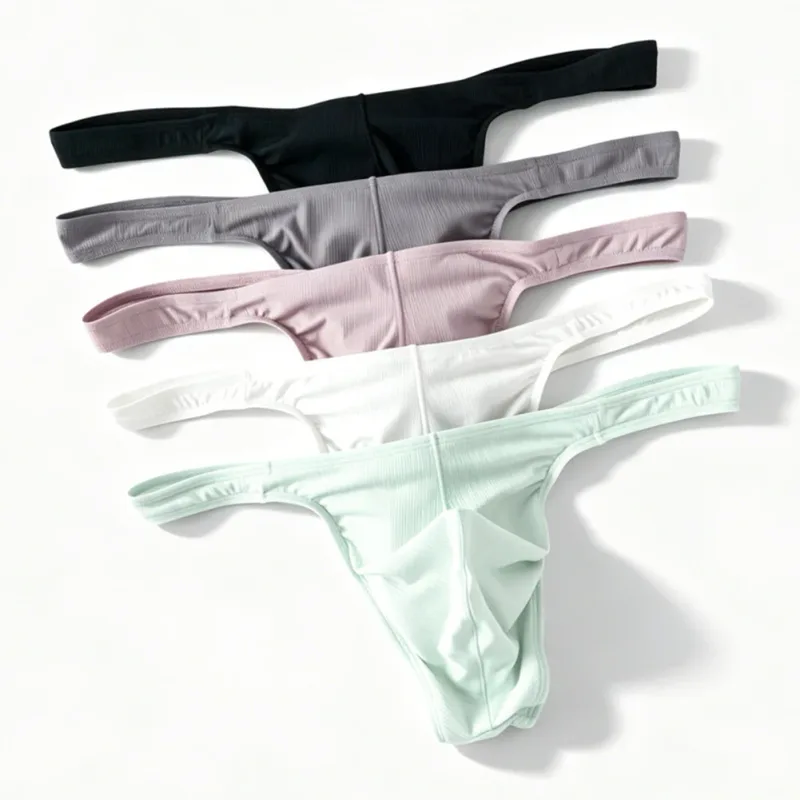 Perizoma in seta di ghiaccio Uomo Intimo sexy Morbido perizoma a costine Mutande traspiranti Mutandine senza cuciture Lingerie maschile Slip con custodia rigonfia — image 19