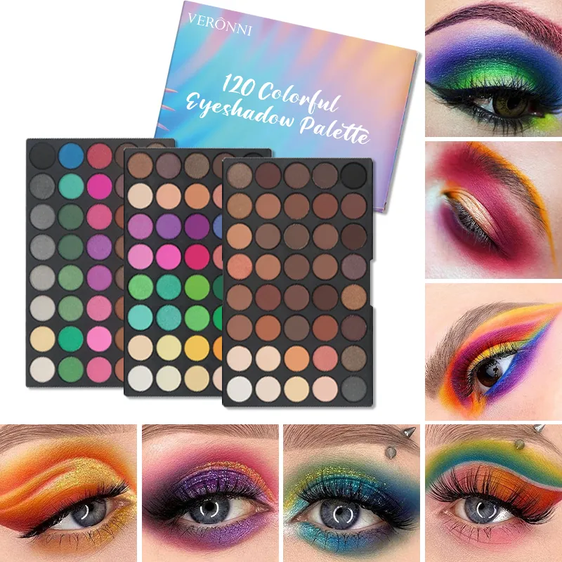 Palette di ombretti a 3 strati da 120 colori Kit di trucco opaco e brillante tutto in uno Regalo cosmetico altamente pigmentato a lunga durata — image 3