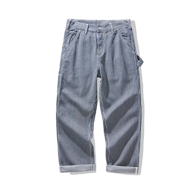American Vintage Raw Denim Rail Worker Jeans - Americana Multi-Pocket Striped Work Pants / Outdoor Utility Trousers OKONKWO — image 8