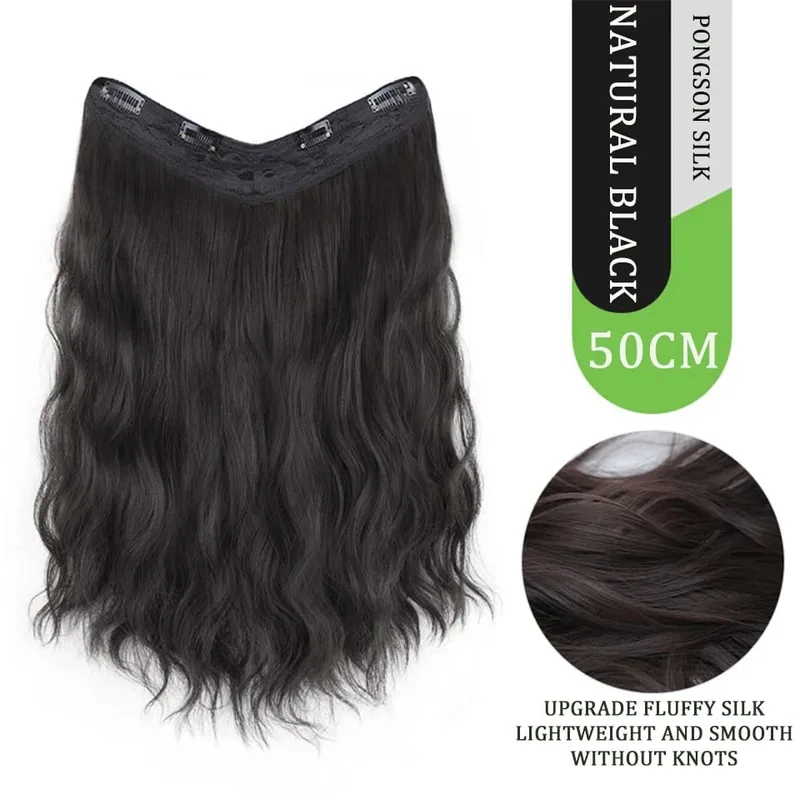 U Part Hair Extensionsสังเคราะห์Curly Waveคลิปในส่วนขยายของผมOne Piece 3/4 Full Headครึ่งวิกผมตรงหนาhairpiece — image 11