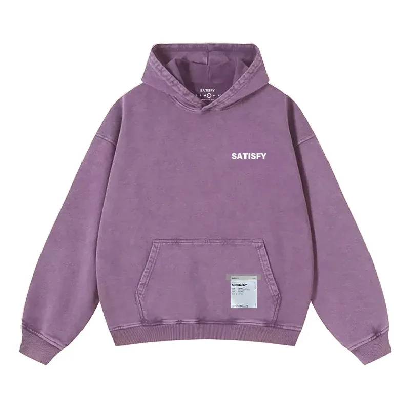 Elf-Adhesive SATISFY Flocking Print Hoodie Sweatshirt Jacket Street Style Loose Fit Long Sleeve for Young Men And Women — image 16